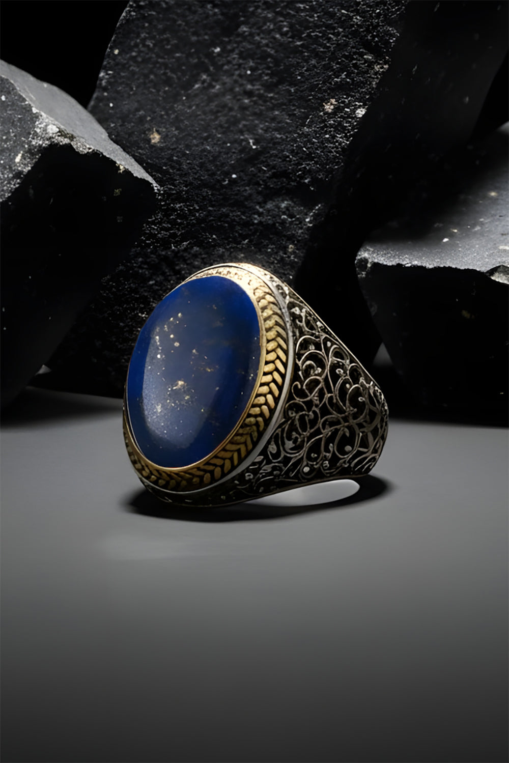 Deyrix Lapis Stone Silver Ring
