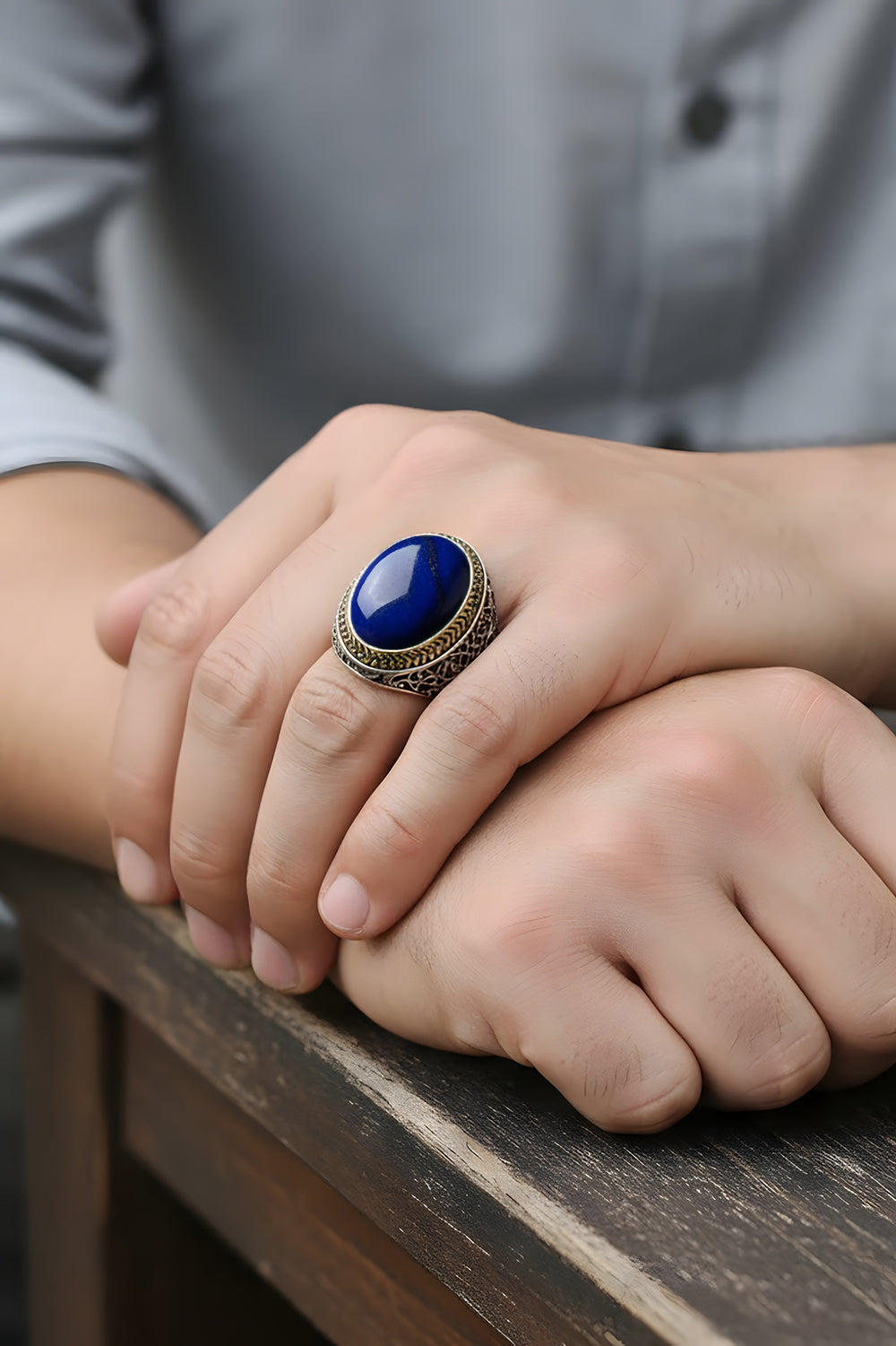 Deyrix Lapis Stone Silver Ring