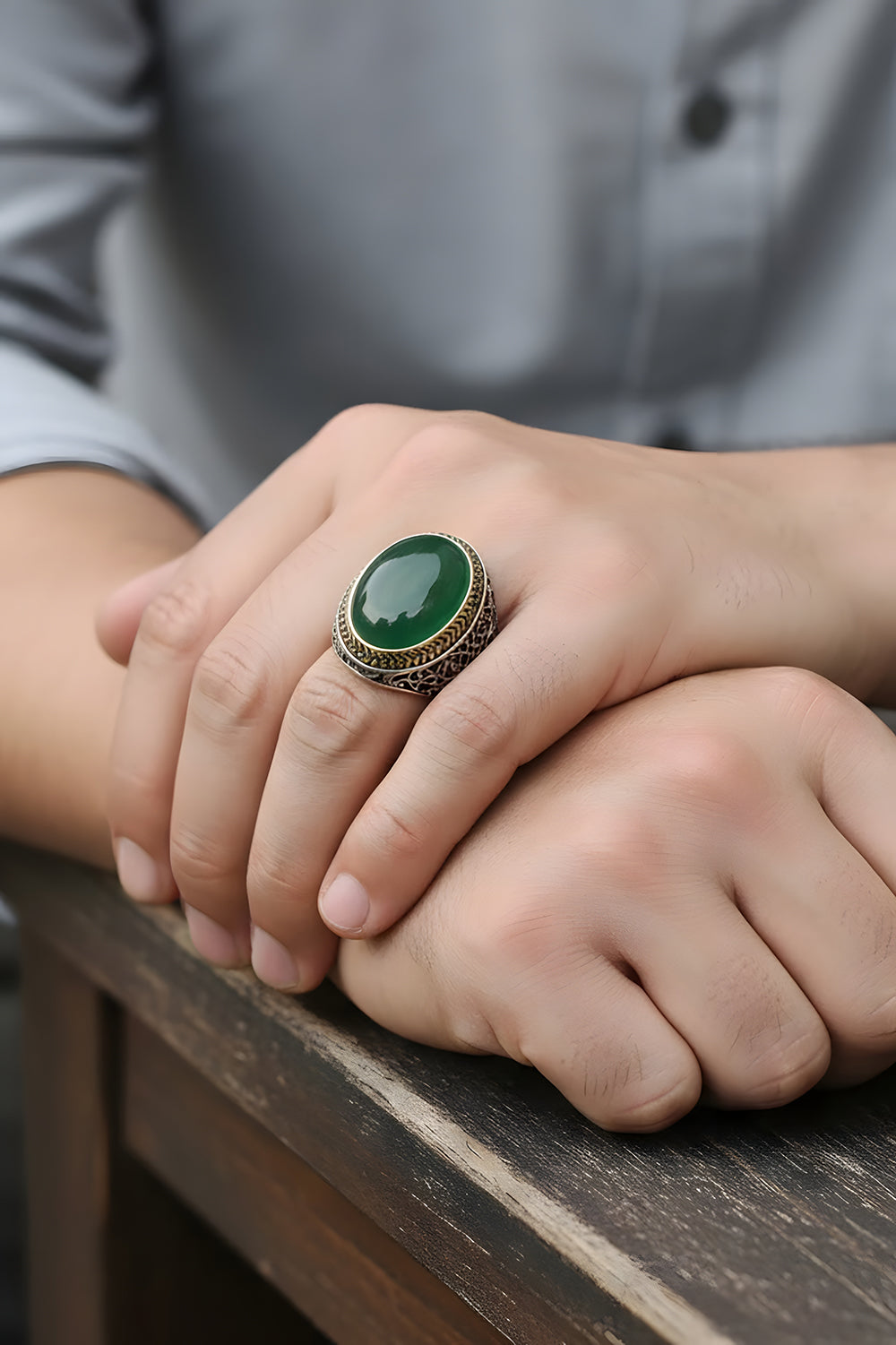 Calver Green Agate Silver Ring
