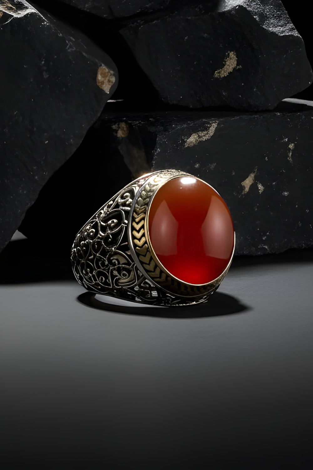 Myron Red Agate Silver Ring