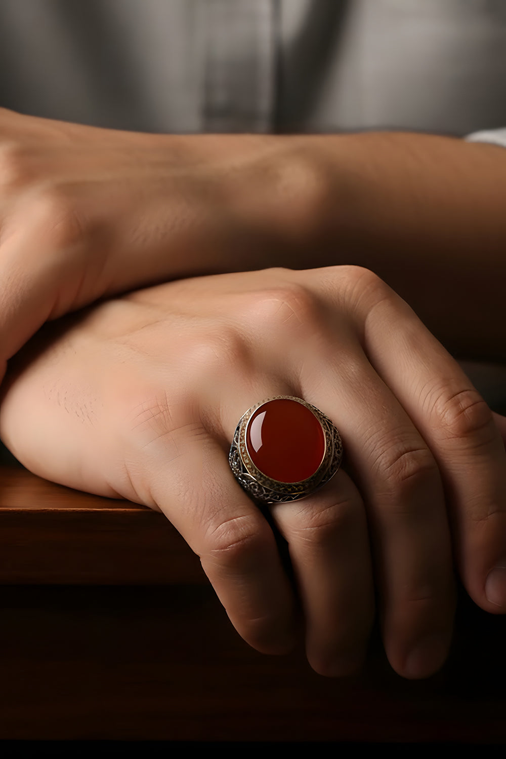 Myron Red Agate Silver Ring