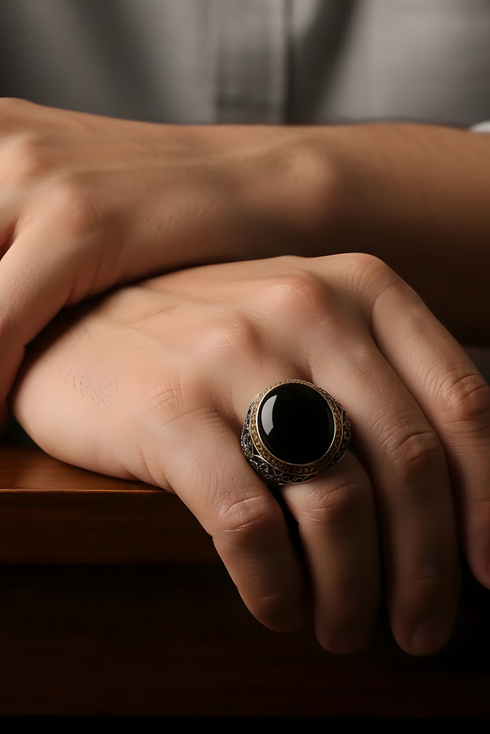 Tyrven Handmade Onyx Silver Ring