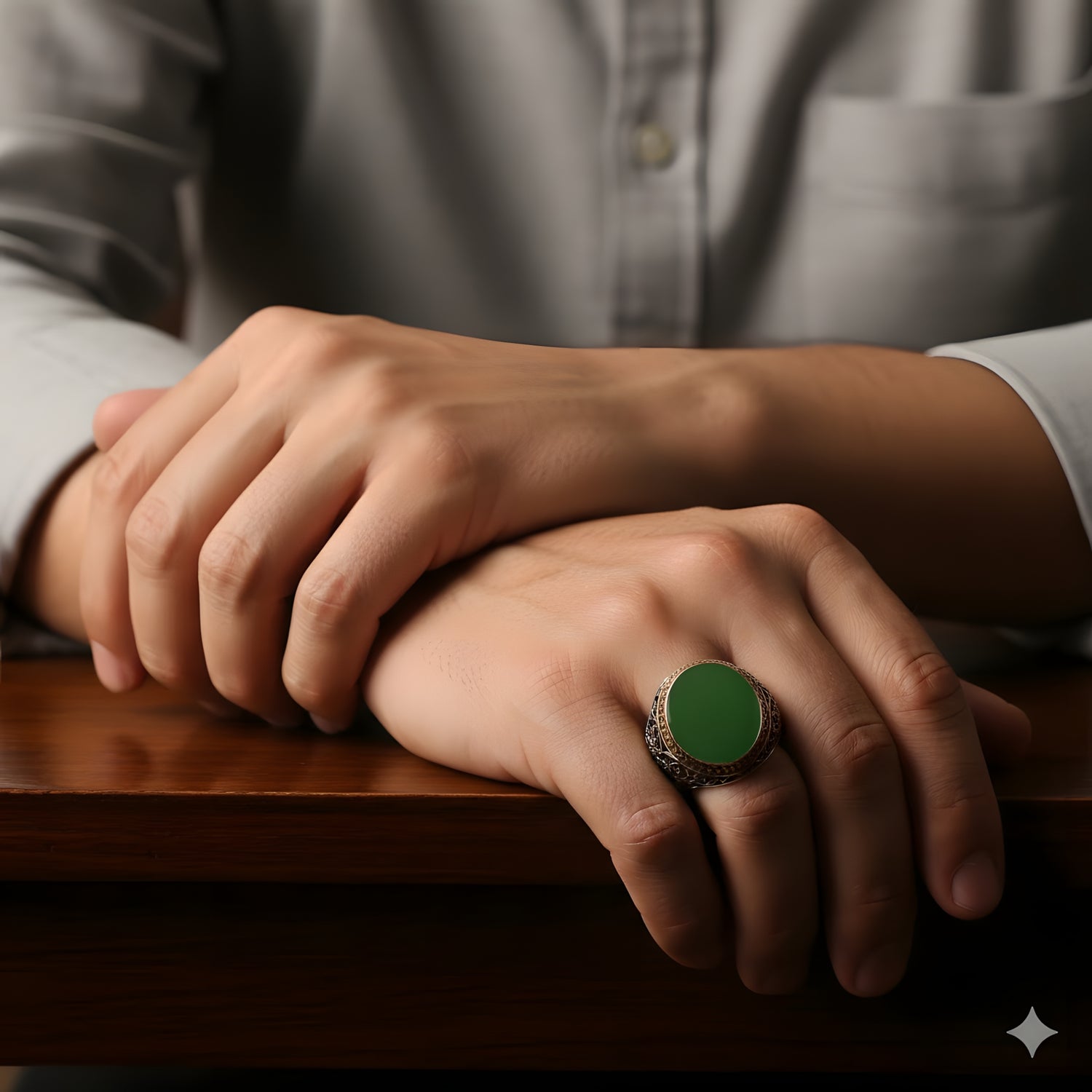 Farenx Green Agate Silver Ring