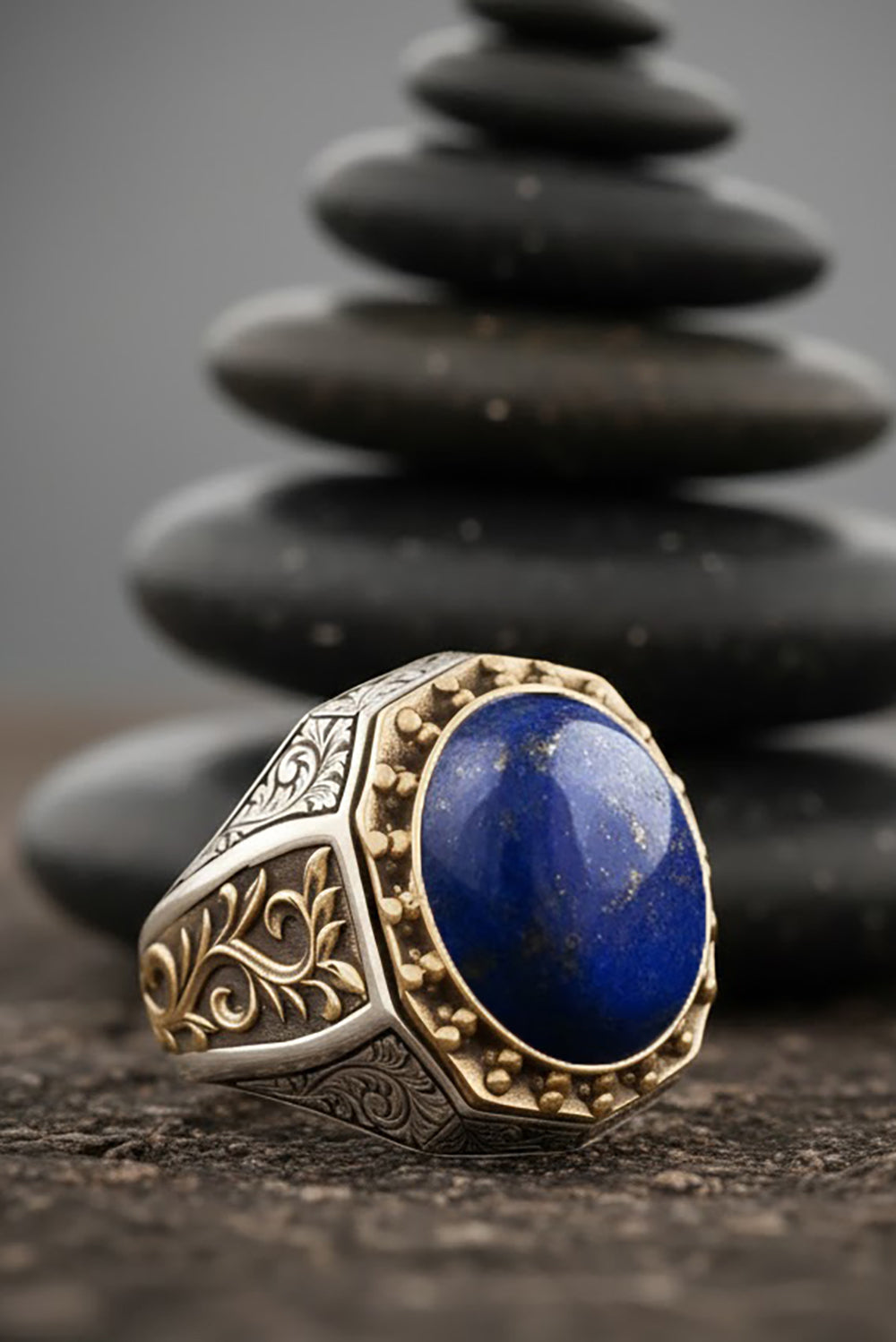 Melvon Lapis Stone Silver Ring