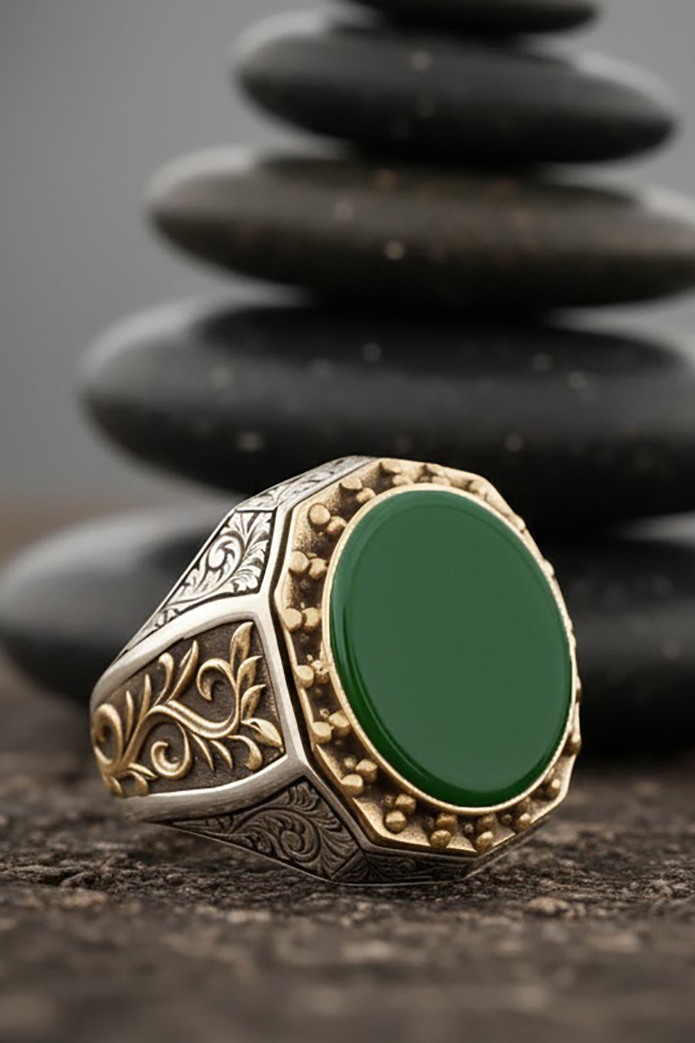 Zyrin Green Agate Silver Ring