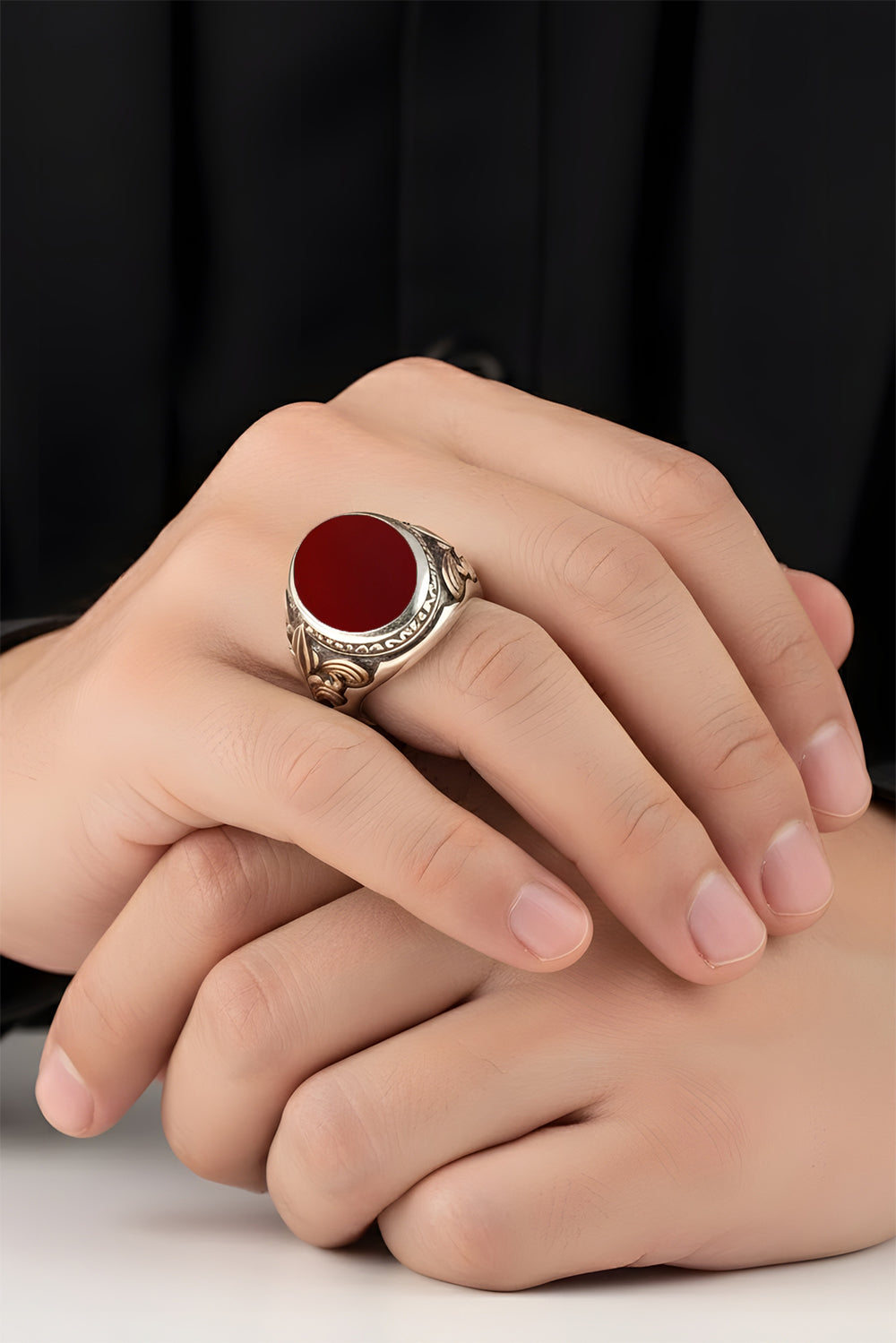Tavrin Red Agate Silver Ring