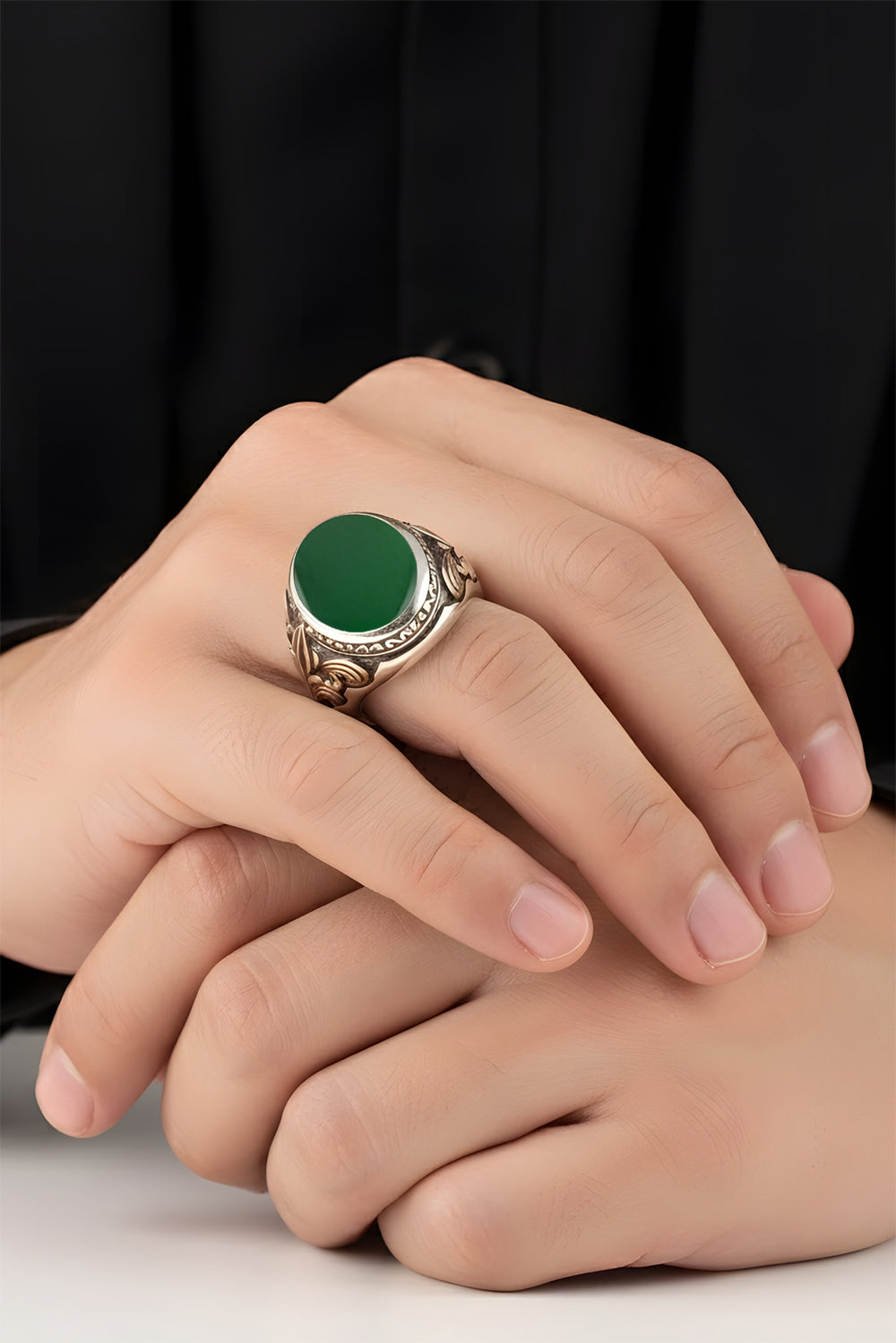 Orylin Green Agate Silver Ring