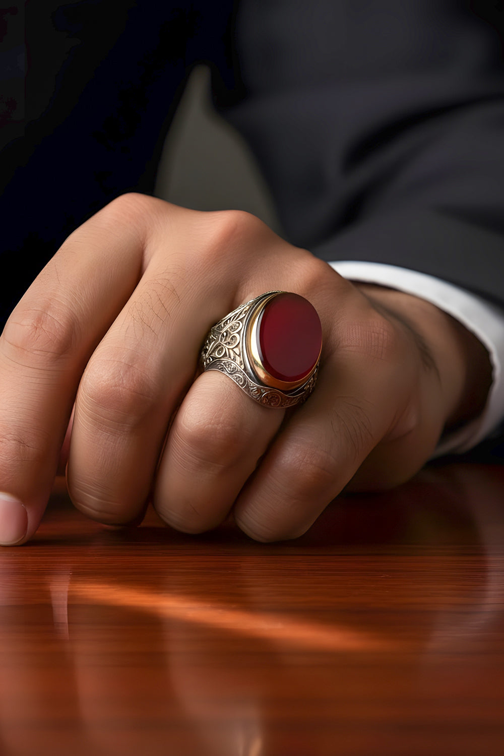 Aerin Red Agate Silver Ring