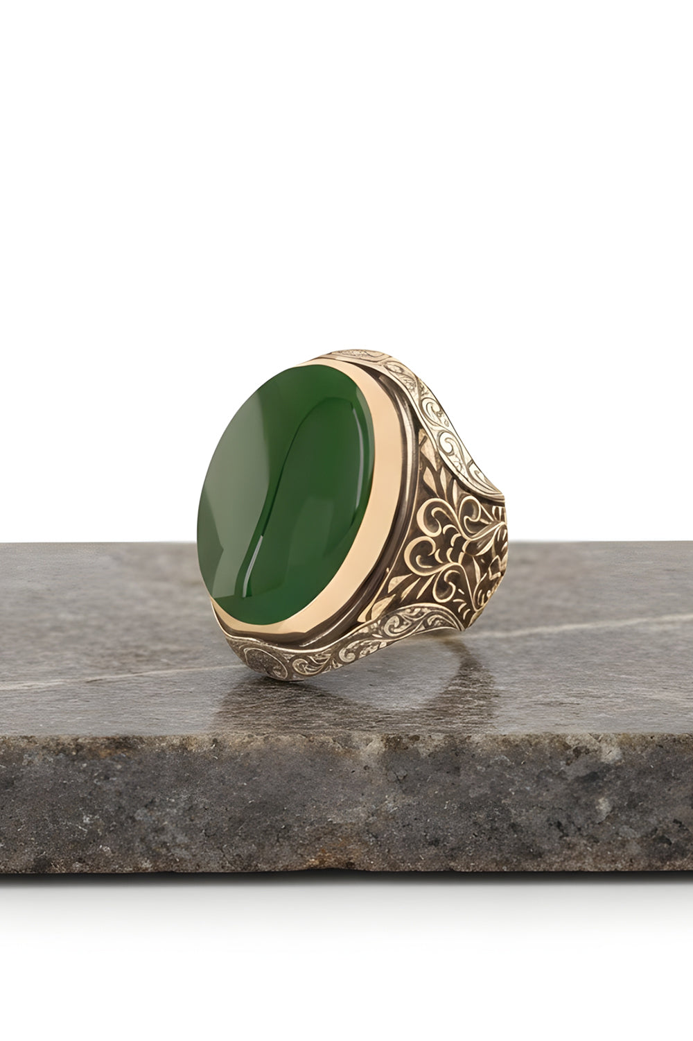 Moric Green Agate Silver Ring