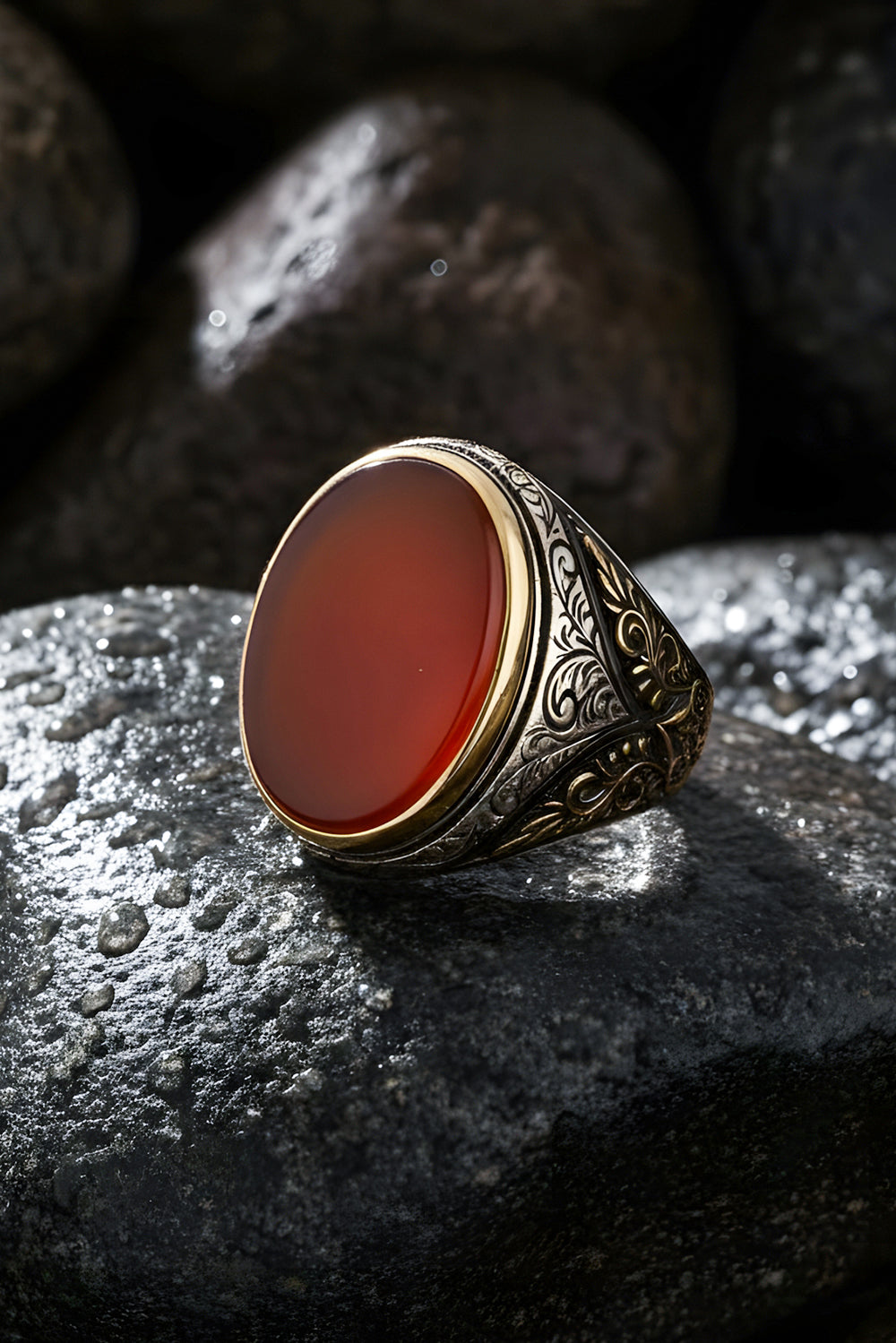 Sylric Red Agate Silver Ring