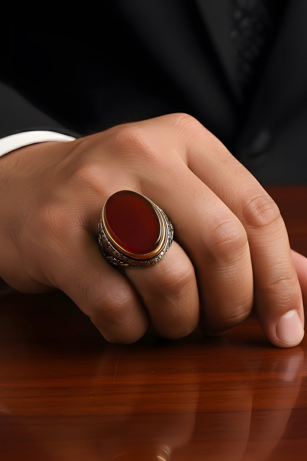 Sylric Red Agate Silver Ring