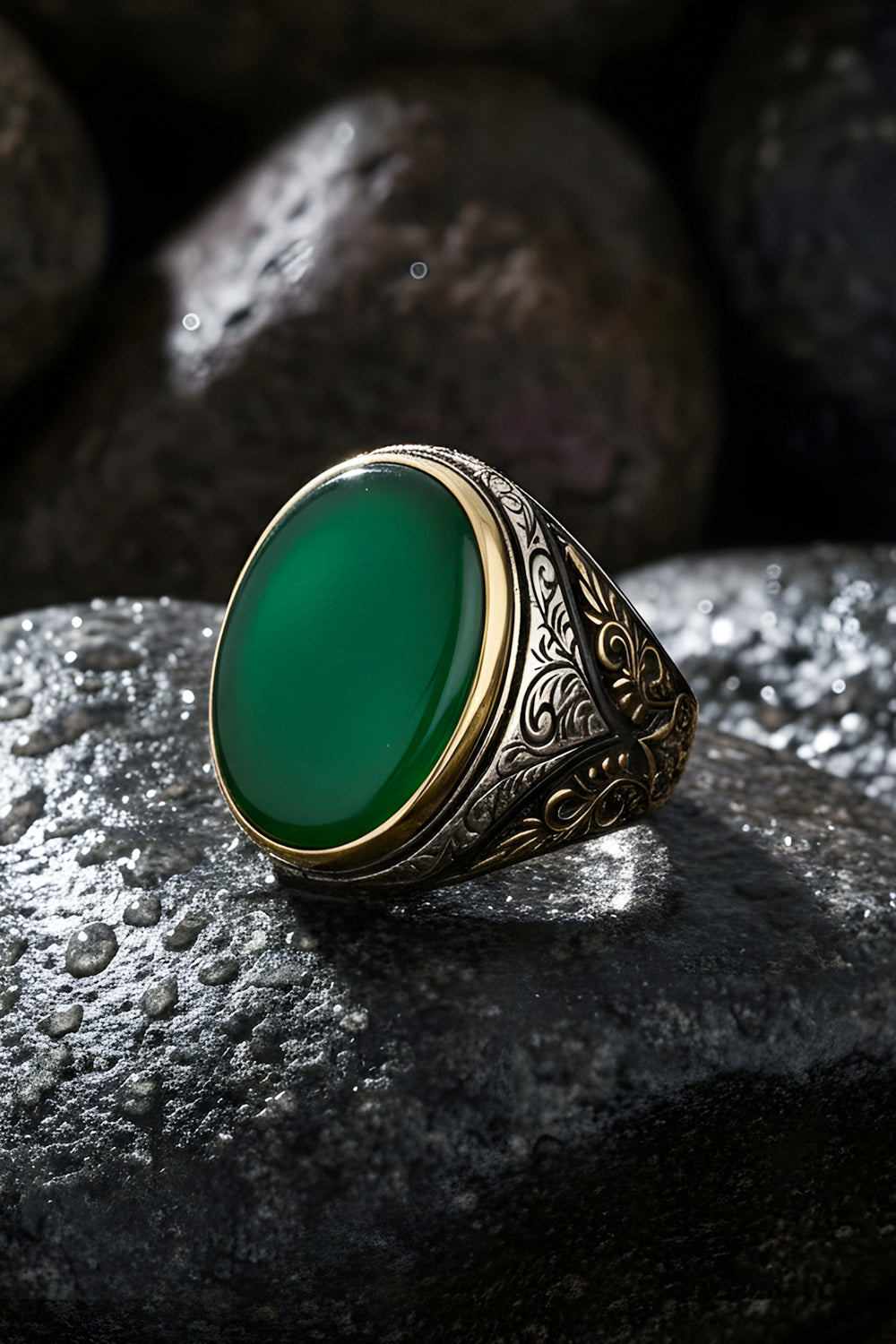 Feronx Green Agate Silver Ring