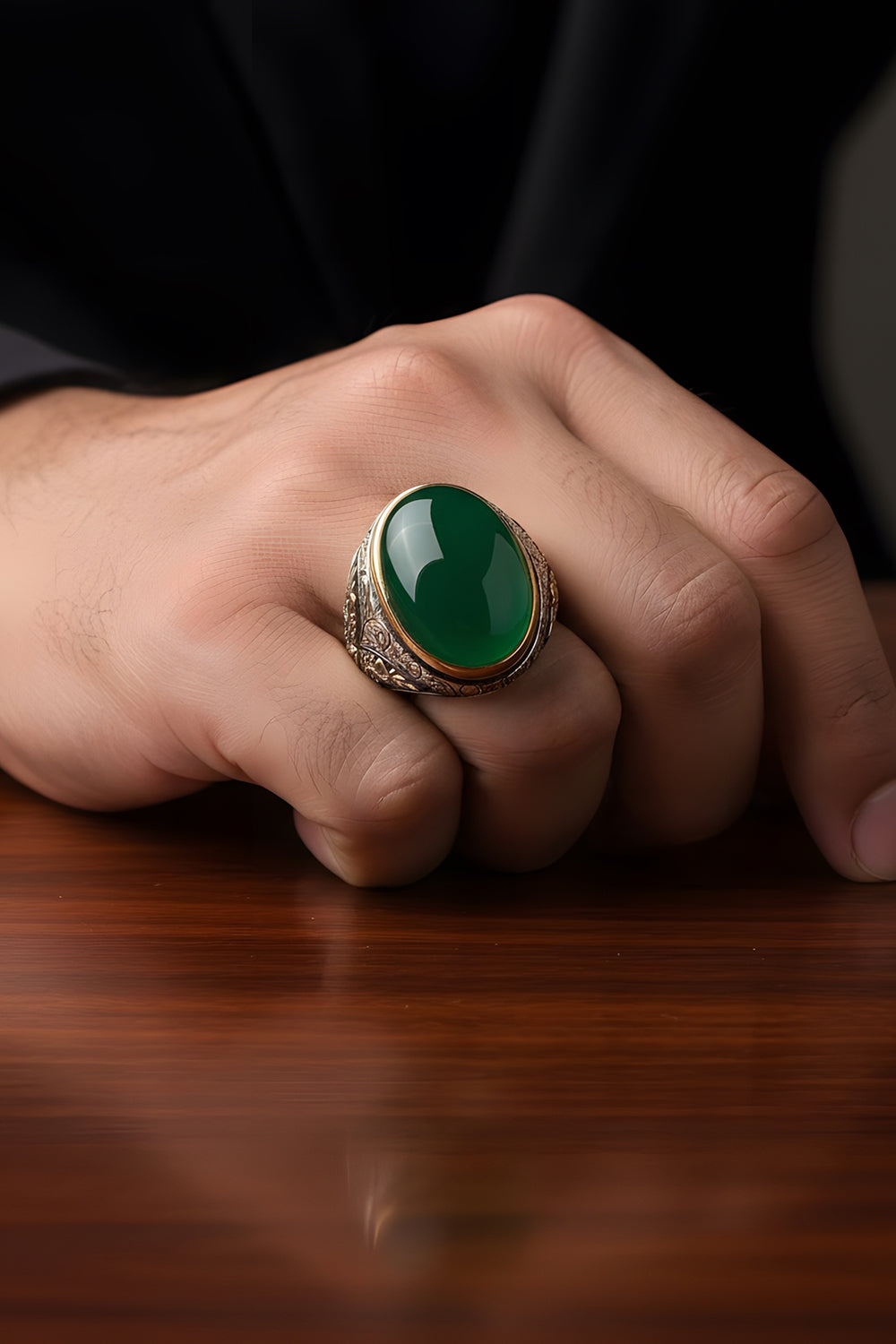 Feronx Green Agate Silver Ring