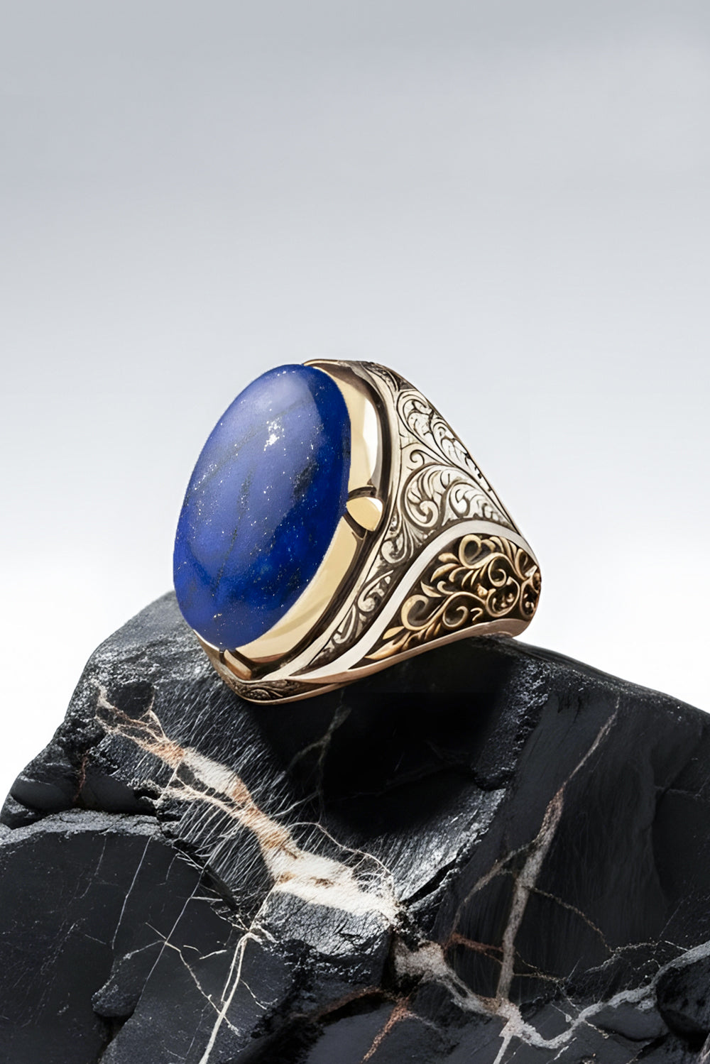 Navricx Lapis Stone Silver Ring