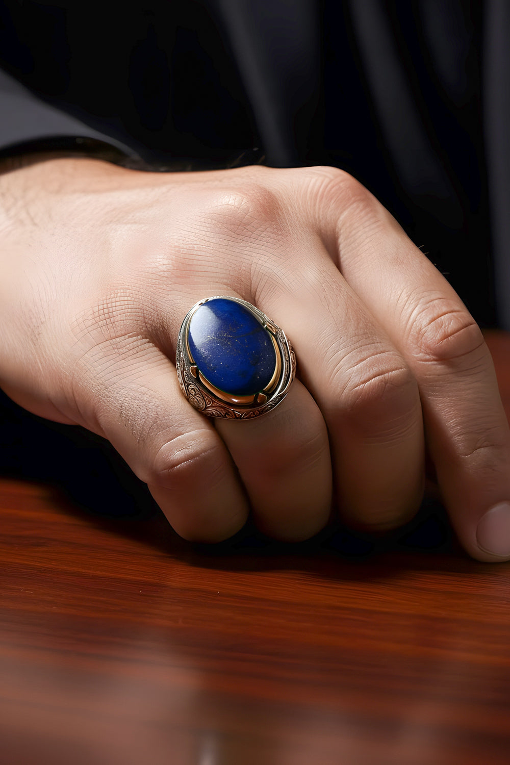Navricx Lapis Stone Silver Ring